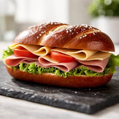 Pretzel sandwich with cheese