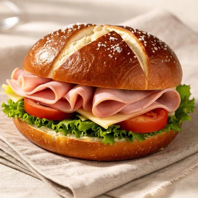 Pretzel sandwich with ham