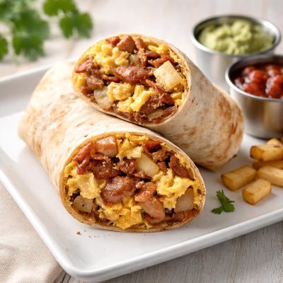 早餐墨西哥卷果汁牛肉汉堡