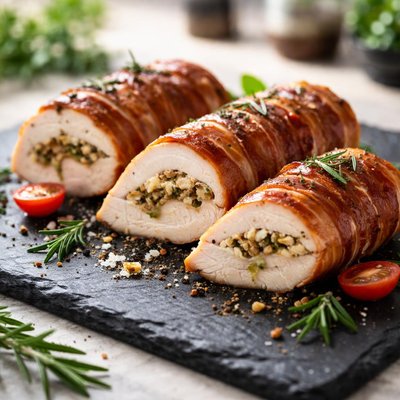 Prosciutto-wrapped chicken