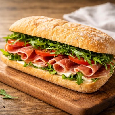 Prosciutto and arugula sandwich