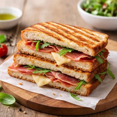 Prosciutto and cheese panini