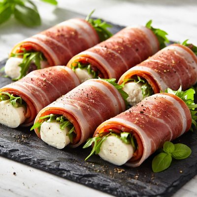 Prosciutto and mozzarella roll-ups