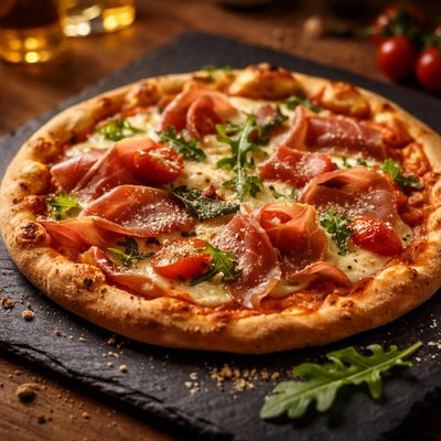 Prosciutto mozarella pizza