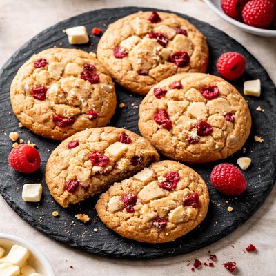 Protein cookie white chocolate and raspberry