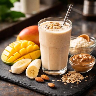 蛋白奶昔 芒果 香蕉 杏仁奶 花生酱 蛋白射击