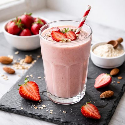 Protein smoothie almond milk strawberry