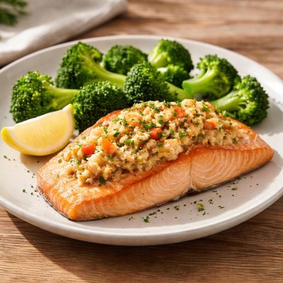 Publix seafood stuffed salmon and broccoli