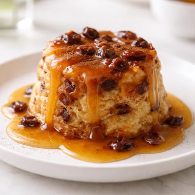 Pudding with rum sauce