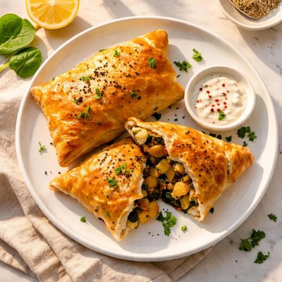 Puff pastry with potato and spinach