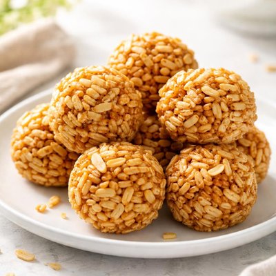 Puffed rice jaggery ball