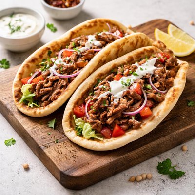 Pulled lamb kebab