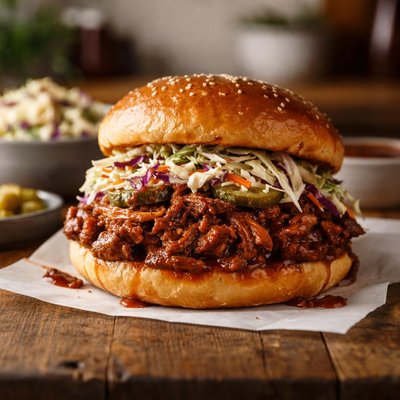 Pulled pork barbecue sandwich