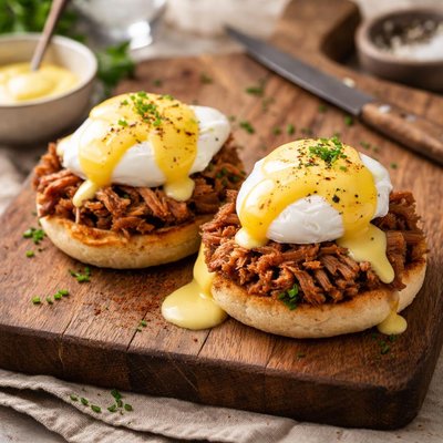 Pulled pork eggs benedict