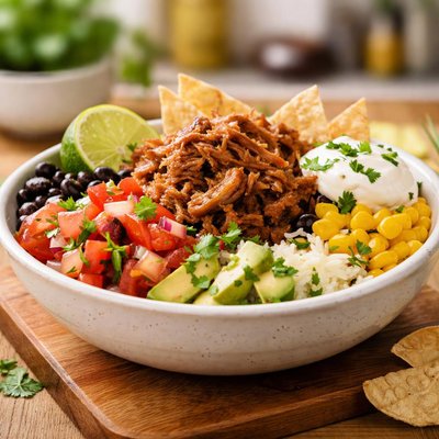 Pulled pork mexican bowl