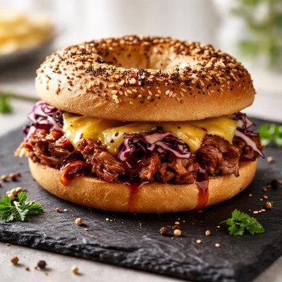 Pulled pork with cheese bagel