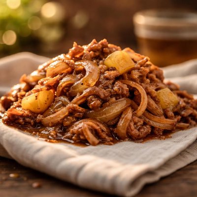 Pulled pork with onion and pineapple