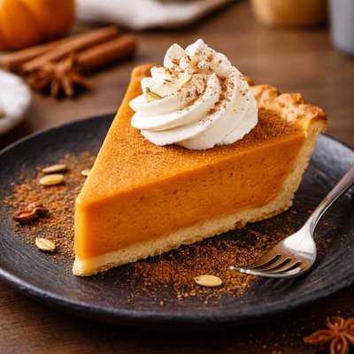 Pumpkin pie with whipped cream