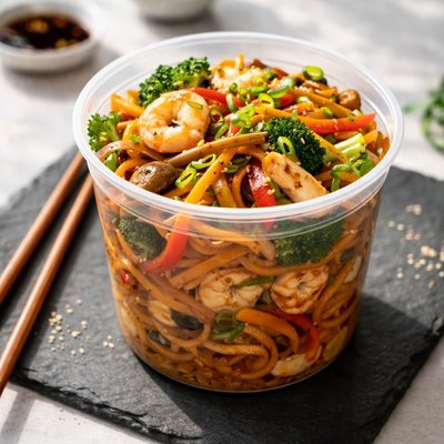 Quart container of chinese restaurant house lo mein
