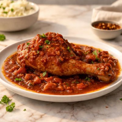 Quarter chicken in red sauce