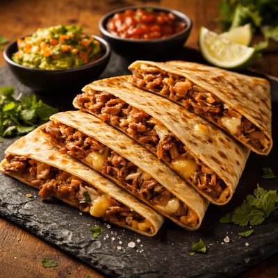Quesadilla with carnitas and cheese