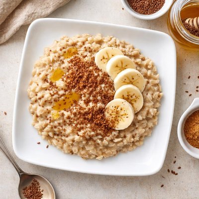 Quick cooking oatmeal with flax seeds