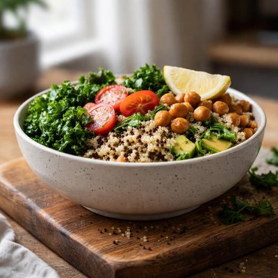 Quinoa kale and chickpea bowl