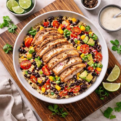 Quinoa salad with beans and chicken