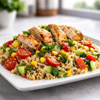 Quinoa salad with chicken and corn