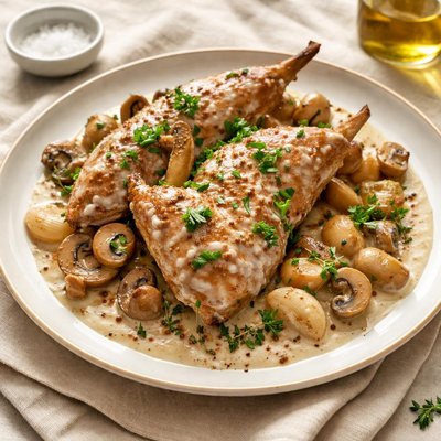Rabbit with cream sauce