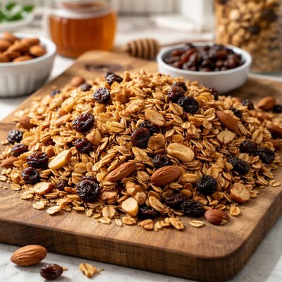 Raisin and nut granola