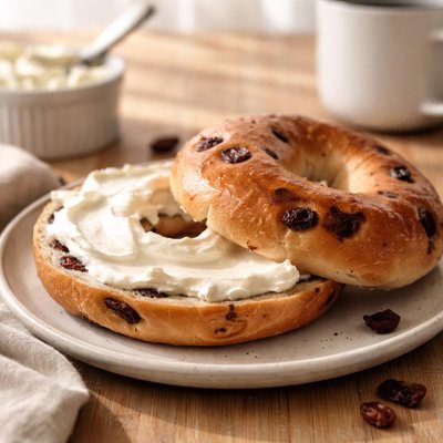 Raisin bagel with cream cheese