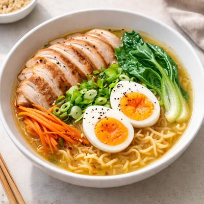 Ramen noodles with chicken stock