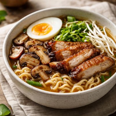 Ramen soup with pork and mushrooms