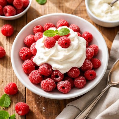 Raspberries with whipped cream