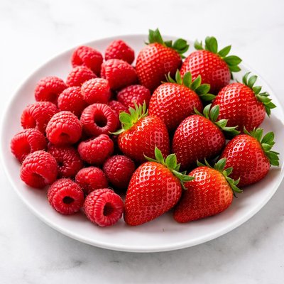 Raspberries wnd strawberries