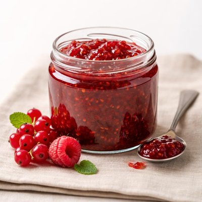 Raspberry and redcurrant preserve