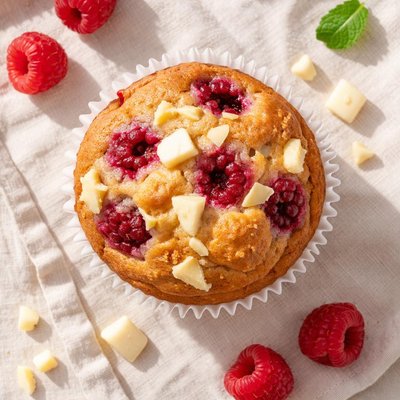 Raspberry and white chocolate muffin