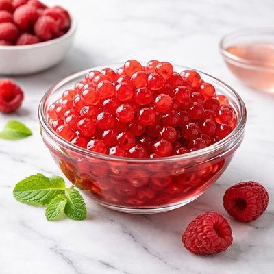 Raspberry boba pearls