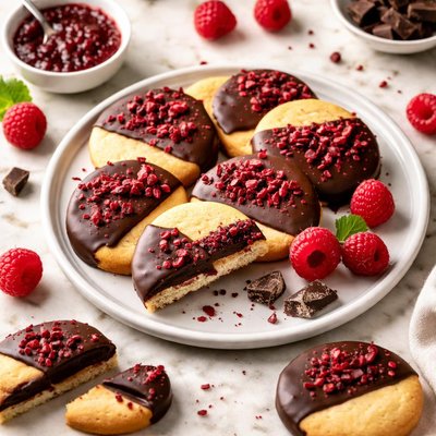 Raspberry dark chocolate butter biscuit