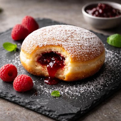 Raspberry filled donut