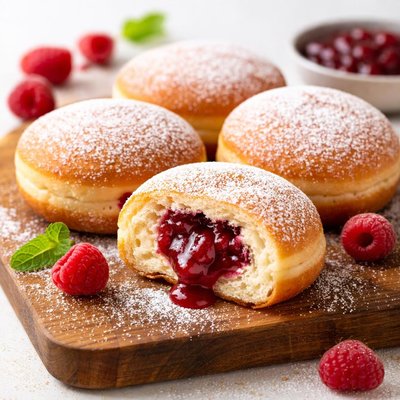 Raspberry filling donut