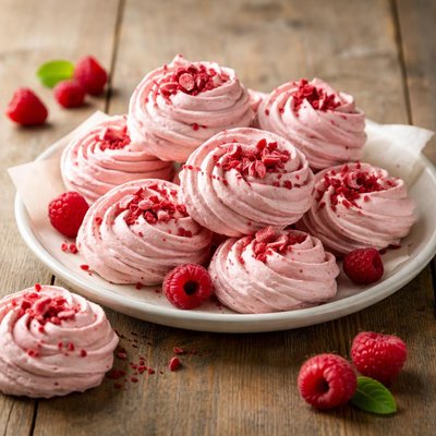 Raspberry meringues