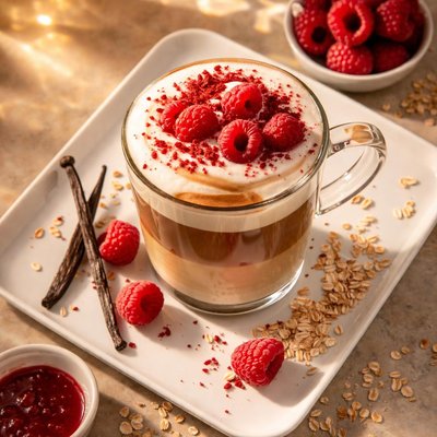 Raspberry vanilla latte with oat milk