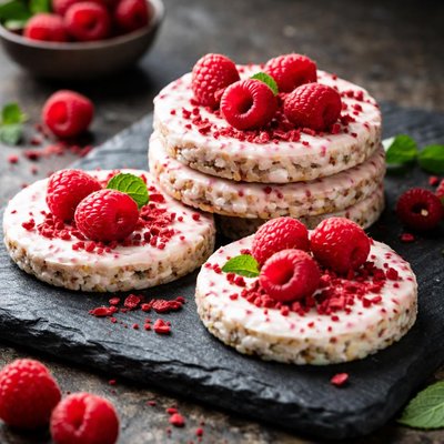 Raspberry yogurt rice cake thins
