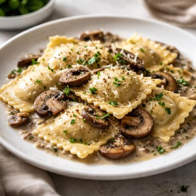 Ravioli in mushroom sauce