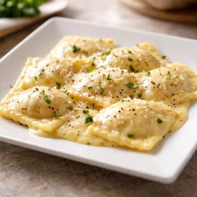 Ravioli with cheese sauce