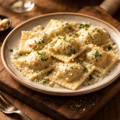 Ravioli with cream sauce