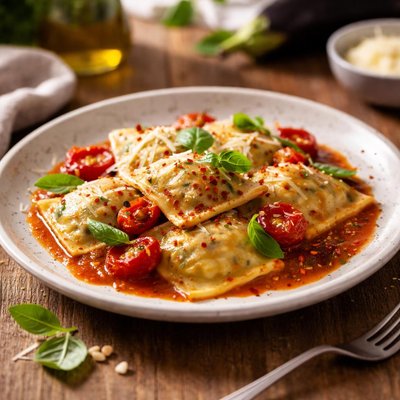Raviolis rellenos de berenjena