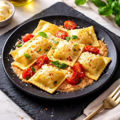 Raviolis rellenos de queso ricotta